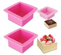 AIFUDA 3 Pcs Non-Stick Square Baking Silicone Molds, Quick Release Bread Pan Bakeware Tray for Cheese Cake Tier Cake Handmade Toast Mold Bread Mould Soap Mold - Rose Red, Pink