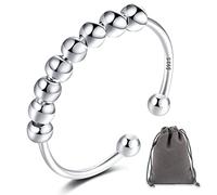 AIFUYUDM 925 Sterling Silver Anxiety Ring for Women: Adjustable, Fidget Ring with Beads for Anxiety Relief, Wedding Promise Ring with Gift Box