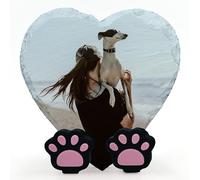 AIGAT Personalised Custom Heart Memorial Plaque with Paw Stand For Pet Cat Dog Slate Stone Grave Marker - Size 4" x 4" / 10 x 10 cm