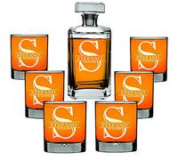 AIGAT Personalised Decanter Whiskey, Custom Engraved with Name, Initial and Year, Size 700ml with 6 Whiskey Glasses