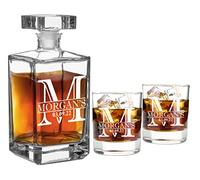 AIGAT Personalised Gifts for Men Whiskey Decanter Custom Engraved with Name, Initial and Year, Size 700ml with 2 Whiskey Glasses