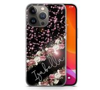 AIGAT Personalised Phone Cover for iPhone 12 Mini - Transparent Clear Soft TPU Silicone Gel Floral Rose Gold Diamond Themed Case Custom Individual Style Design Any Text - Diagonal Name