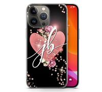 AIGAT Personalised Phone Cover for iPhone 14 Pro Max - Transparent Clear Soft TPU Silicone Gel Floral Rose Gold Diamond Themed Case Custom Individual Style Design Any Text - Diamond Initials