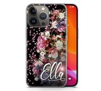 AIGAT Personalised Phone Cover for iPhone 16 - Transparent Clear Soft TPU Silicone Gel Floral Rose Gold Diamond Themed Case Custom Individual Style Design Any Text - Name