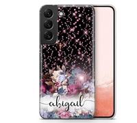 AIGAT Personalised Phone Cover for Samsung Galaxy A16 - Clear Soft TPU Gel Floral Rose Gold Diamond Phone Case Custom Individual Style Design Name Initials Text - Horizontal Name