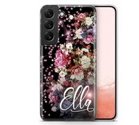 AIGAT Personalised Phone Cover for Samsung Galaxy A52 / A52 5G - Clear Soft TPU Gel Floral Rose Gold Diamond Phone Case Custom Individual Style Design Name Initials Text - Name