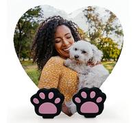 AIGAT SHOP Personalised Custom Pet Plaque Heart Natural Slate Plaque With Your Own Photo and Text With Paw Display Stand | 1 Photo | Size 10 X 10 cm
