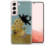 AIGAT Van Gogh Funny Cat Parody Meme TPU Silicon Case Cover for Samsung S26 S25 S24 S23 A25 A35 A17 A57 A16 Series and other Models - Clear Transparent Bumper Case - Design 2