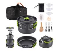 aiGear Camping Cooking Set/Camping Pots and Pans 12 Piece Green Aluminum