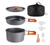 aiGear Camping Cooking Set/Cooking Mess Kit | Outdoor Camping Essentials - Pans and Pots | Portable Lightweight Aluminum | for Backpacking Hiking Trekking Picnic (CC02OR)