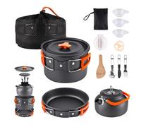 aiGear Camping Cooking Set | Portable Lightweight Aluminum | Camping Pans and Pots Set | Outdoor Traveling Cooking Utensils Kit | for Trekking Hiking Picnic (CC5339OR)