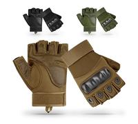 aiGear Fingerless Gloves for Men | Soft Rubber Protection | Fingerless Work Gloves | Anti-Slip Shock | for Warehouse Training Mountain Bike Gym Sports (Khaki M)
