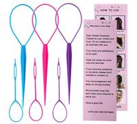 Aigee 6pcs Topsy Tail and Hair Loop Styling Tool Set - Ponytail Makers, French Braid Loops in Large and Small, Hair Pull Through Tools (Pink, Blue, Purple) for Women and Girls