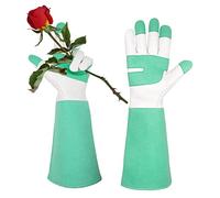 AIGEVTURE Rose Pruning Gloves Long Sleeve Thorn Proof,Rose Gardening Gloves for Men Women Long Gauntlet,Grain Cowhide Leather Green(Large)