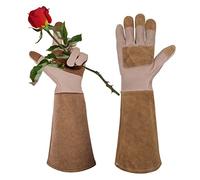 AIGEVTURE Rose Pruning Gloves Long Sleeve Thorn Proof,Rose Gardening Gloves for Men Women Long Gauntlet,Grain Cowhide Leather Brown(Small)