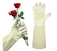 AIGEVTURE Rose Pruning Gloves Long Sleeve Thorn Proof,Rose Gardening Gloves for Men Women Long Gauntlet,Grain Pigskin Leather Beige(X-Small)