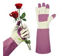 AIGEVTURE Rose Pruning Gloves Long Sleeve Thorn Proof,Rose Gardening Gloves for Men Women Long Gauntlet,Grain Pigskin Leather Pink(Small)