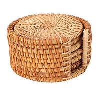 Aigid Drink Coasters - Non-Slip Heat Resistant Rattan Round Cup Mats with Holder Set of 6 Coasters for Tea Cup Coffee Mug Protect Your Furniture from Scratch/Stains