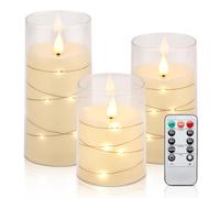 Aignis Flickering Flameless Candles Battery Operated Candles LED Candles with Remote Timer for Home/Wedding/Birthday/Holiday Decor, Warm White 3D Flame Set of 3 (D3 xH4 5" 6")