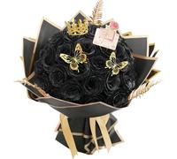 AIGOCITY 24 Pcs Glitter Roses Bouquet,Artificial Rose Bouquet,Sparkly Rose,DIY Fake Glitter Bouquets with Crown Card 3D Butterfly for Birthday Gifts Wedding Valentine's Day Mother's Day (Black)