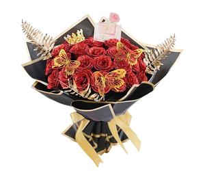 AIGOCITY 24 Pcs Glitter Roses Bouquet,Artificial Rose Bouquet,Sparkly Rose,DIY Fake Glitter Bouquets with Crown Card 3D Butterfly for Birthday Gifts Wedding Valentine's Day Mother's Day (Red)