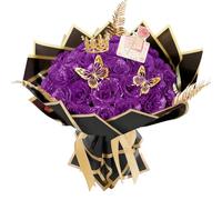 AIGOCITY 24Pcs Glitter Roses Bouquet,DIY Artificial Rose Bouquet Purple