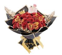 AIGOCITY 24Pcs Glitter Roses Bouquet,DIY Artificial Rose Bouquet Red | Sparkly Fake Flower with Crown Card 3D Butterfly for Birthday Gifts Wedding Valentine's Day Mother's Day