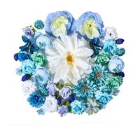 AIGOCITY 42 PCS Artificial Flower Heads Mini Craft Fake Flowers Decoration Silk Blue Flower Heads Bulk Mix for DIY Wedding Party Hair Accessory Home Decor Scrapbooking