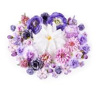 AIGOCITY 42 PCS Artificial Flower Heads Mini Craft Fake Flowers Decoration Silk Purple Flower Heads Bulk Mix for DIY Wedding Party Hair Accessory Home Decor Scrapbooking