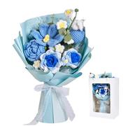 AIGOCITY Crochet Flower Bouquet,Handmade Knitted Artificial Flowers Blue