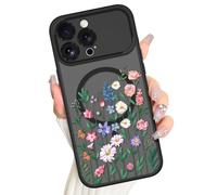 AIGOMARA Magnetic for iPhone 15 Pro Case, Compatible with Magsafe, Cute Colorful Flower Floral Design for Women Girls, Slim Translucent Matte Large Window Camera Protection Shockproof Phone Case