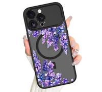 AIGOMARA Magnetic for iPhone 15 Pro Max Case, Compatible with Magsafe, Cute Purple Lavender Flower Floral Design for Women Girls, Slim Translucent Matte Large Window Camera Protection Phone Case