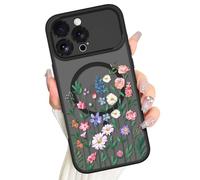AIGOMARA Magnetic for iPhone 16 Pro Max Case, Compatible with Magsafe, Cute Colorful Flower Floral Design for Women Girls, Slim Translucent Matte Large Window Camera Protection Shockproof Phone Case