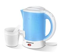 Aigostar 0.6L Travel Electric Kettle Set, 650W Low Wattage Mini Water Boiler with 2 Cups & 2 Spoons, Cruise & Hotel Friendly, Portable Small Jug for Seniors & Camping, BPA Free, 230V, UK Plug, Blue