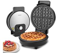 Aigostar 1000W Round Waffle Maker with Adjustable Temp Control, Double-Sided Heating Belgian Waffle Iron, Non-Stick Deep Fill Plates for Even Browning, Vertical Storage, Black - Crunchy