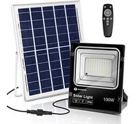 Aigostar 100W Solar Floodlight, Outdoor Floodlight with Soloar Panel 13.78"X11.42", IP66 Waterproof Super Bright Solar Powered Shed Light, Dimmable Indoor Solar Light, Solar Shed Light with Remote