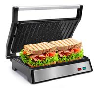 Aigostar 1500W Sandwich Toaster with Ceramic Plates, 2-Slice Panini Press, Deep Fill Toastie Maker, 180° Flat Open Electric Grill, Drip Tray, Stainless Steel- Hett Pro