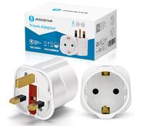 Aigostar 2 Pack EU to UK Adapter, Euro Schuko 2 Pin to 3 Pin Adapter Plug