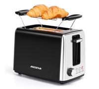 Aigostar 2 Slice Toaster with Warming Rack, 750W Low Wattage Black Toaster, 7 Variable Browning Settings, Defrost Reheat Cancel Functions, Auto Shut-Off, BPA Free - Delish 30A3Y
