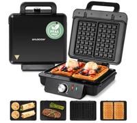 Aigostar 3-in-1 Waffle Maker, Contact Grill & Panini Press 1500W | Reversible Ceramic Non-Stick Plates, 80-200°C Temp Control, Dual Indicator Lights, Non-Toxic & PFAS-Free