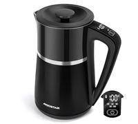 Aigostar 5-Temp Digital Kettle - 1.7L Double-Wall Insulated, 2200W Rapid Boil, Stainless Steel Interior, Keep Warm, Boil-Dry Protection, Tea Kettle Water Boiler, BPA-Free, Black - Alva
