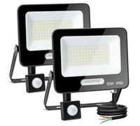 Aigostar 50W Floodlights, Pir Security Lights Outdoor Motion Sensor, Outside Spot Light 4600 Lumens, IP65 Waterproof LED Flood Light 6500K, PIR Outdoor Lights for Backyard, Garden, Patio Black 2 Pack