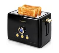 Aigostar Black Toaster 2 Slice with LED Digital Display, Extra Wide Slots | Camping Toaster - 6 Browning Levels, High Lift, Defrost Reheat Functions, Removable Crumb Tray Easy to Clean, Midnight