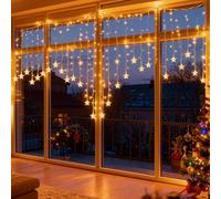 Aigostar Christmas Star Curtain Lights Indoor for Window, 3M x 1.5M 168 LED Christmas Star String Lights, IP44 Waterproof 8 Modes 16 Stars Icicle Light Plug in for Xmas Tree Fence Decoration, Warm