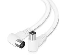 Aigostar Coaxial Cable Male to Female, Full HD TV Cable, 90 Degree Angled, Supports DVB-T, DVB-S, DVB-C, DVB-S2 and HDTV, for TV and Radio, White, 1.5 m