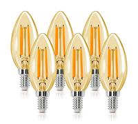 Aigostar E14 LED Light Bulb, LED Candle Bulbs Small Screw, 4W 400lm SES E14 Candle Bulb, 35W Equivalent SES Bulb Vintage, Warm White 2200K C35 330°Beam Angle, Amber Filamen Pack of 6