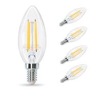 Aigostar E14 LED Light Bulb Warm White, 2700K SES E14 Candle Bulb, Clear Filament SES Small Screw, 4W LED SES Candle Bulb 470LM 40W Equivalent, 5 Pack Small Edison Screw Bulb