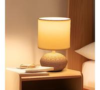 Aigostar E14 Table Lamp for Living Room, Beside Lamp with Linen Lampshade, On-Off Switch, Modern Ceramic Bed Side Lamp for Bedroom, Reading, Study, Office