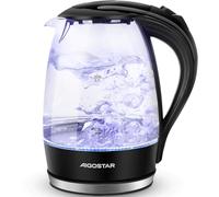 Aigostar Adam 30KHH Glass Electric Kettle, 2200W Fast Boil, 1.7L BPA-Free Water Boiler with LED Light, Auto Shut-Off & Boil-Dry Protection, Borosilicate Glass, Black