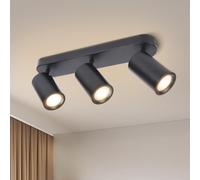 Aigostar Kitchen Lights Ceiling, 3 Way Spotlight Ceiling Lights, GU10 Industrial Ceiling Light Fitting, Black Spot Light Bar, Spot Light Bar Indoor Adjustable Light Ceiling Spot Lamp(No Bulbs)
